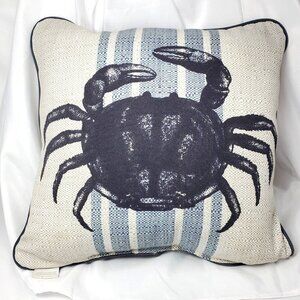 Threshold Blue Crab Pillow 17 x 17 Coastal Beach Cottage Core Blue & Beige